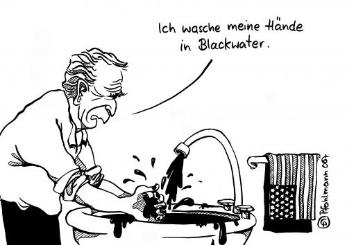 Cartoon: Blackwater (medium) by Pfohlmann tagged bush,blackwater,,george,bush,präsident,amerika,usa,blackwater,skandal,sicherheit,sicherheitsfirma,verbindung,firma,hände,waschen,reinigen,sauber,reinigung,händchen,wasser,wasserhahn,schwarz,sünde,sündigen,reinwaschen,schmutz,george bush