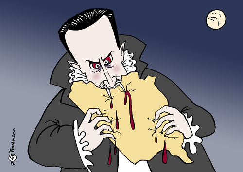 Cartoon: Blutrausch (medium) by Pfohlmann tagged karikatur,color,farbe,2012,syrien,assad,vampir,blut,blutvergießen,homs,bevölkerung,aufstand,opposition,mond,vollmond,2012,syrien,assad,blut,vampir,blutvergießen,homs,bevölkerung,aufstand