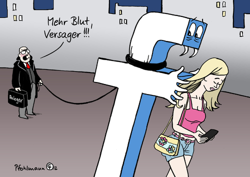 Cartoon: Blutsauger (medium) by Pfohlmann tagged karikatur,color,farbe,2012,facebook,anleger,börse,börsenkurs,verluste,börsengang,blut,blutsauger,vampir,aktien,aktionär,aktionäre,nutzer,netzwerk,konzern,gewinne,rendite,werbung,personalisierte,www,internet,aktienkurs