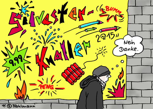 Cartoon: Böller Nein danke (medium) by Pfohlmann tagged karikatur,cartoon,2015,color,farbe,frankreich,paris,terror,silvester,knaller,böller,feuerwerk,kracher,bomben,explosion,nein,danke,anschläge,bombenanschläge,terroranschläge,attentat,attentate,is,europa,europäer,schock,raketen,terrorismus,islamisten,karikatur,cartoon,2015,color,farbe,frankreich,paris,terror,silvester,knaller,böller,feuerwerk,kracher,bomben,explosion,nein,danke,anschläge,bombenanschläge,terroranschläge,attentat,attentate,is,europa,europäer,schock,raketen,terrorismus,islamisten