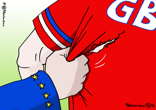 Cartoon: Brexit Trikot (medium) by Pfohlmann tagged karikatur,cartoon,2016,color,farbe,großbritannien,euro,em,eu,fußball,trikot,riss,reißen,festhalten,zurückhaltenhalten,abstimmung,brexit,volksabstimmung,karikatur,cartoon,2016,color,farbe,großbritannien,euro,em,eu,fußball,trikot,riss,reißen,festhalten,zurückhaltenhalten,abstimmung,brexit,volksabstimmung