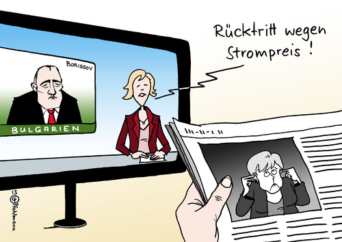 Cartoon: Bulgarischer Rücktritt (medium) by Pfohlmann tagged karikatur,cartoon,color,farbe,2013,bulgarien,rücktritt,borissow,ministerpräsident,regierung,neuwahlen,borissov,strompreis,proteste,opposition,deutschland,merkel,bundeskanzlerin,medien,tv,fernsehen,zeitung,nachrichten,karikatur,cartoon,color,farbe,2013,bulgarien,rücktritt,borissow,ministerpräsident,regierung,neuwahlen,borissov,strompreis,proteste,opposition,deutschland,merkel,bundeskanzlerin,medien,tv,fernsehen,zeitung,nachrichten