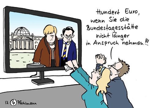 Cartoon: Bundestagesstaette (medium) by Pfohlmann tagged karikatur,cartoon,color,farbe,2012,deutschland,betreuungsgeld,tagesstätte,bundestag,kita,kinderbetreuung,koalition,regierung,merkel,bundeskanzlerin,rösler,cdu,csu,fdp,schwarz,gelb,regierungskoalition,koalitionsgipfel,reichstag,tv,fernsehen,bildschirm,bürger,karikatur,cartoon,color,farbe,2012,deutschland,betreuungsgeld,tagesstätte,bundestag,kita,kinderbetreuung,koalition,regierung,merkel,bundeskanzlerin,rösler,cdu,csu,fdp,schwarz,gelb,regierungskoalition,koalitionsgipfel,reichstag,tv,fernsehen,bildschirm,bürger