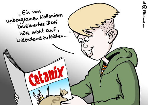 Cartoon: CETANIX (medium) by Pfohlmann tagged karikatur,cartoon,2016,color,farbe,deutschland,europa,belgien,wallonie,wallonien,regionalparlament,ceta,freihandelsabkommen,kanada,asterix,cetanix,widerstand,dorf,gallien,gallier,comic,karikatur,cartoon,2016,color,farbe,deutschland,europa,belgien,wallonie,wallonien,regionalparlament,ceta,freihandelsabkommen,kanada,asterix,cetanix,widerstand,dorf,gallien,gallier,comic