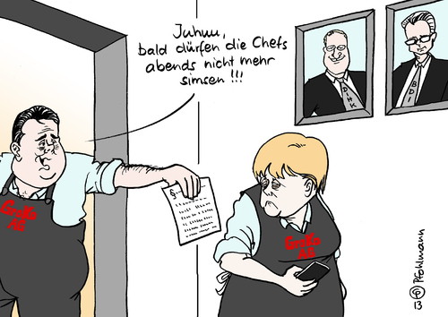 Cartoon: Chef-SMS (medium) by Pfohlmann tagged karikatur,cartoon,color,farbe,2013,deutschland,große,koalition,sms,gabriel,merkel,angestellte,chefs,mitarbeiter,ausbeutung,digitale,medien,emails,freizeit,arbeitszeit,verfügbarkeit,erreichbarkeit,burnout,schutz,gewerkschaft,handy,anrufe,feierabend,bdi,dihk,schweitzer,grillo,karikatur,cartoon,color,farbe,2013,deutschland,große,koalition,sms,gabriel,merkel,angestellte,chefs,mitarbeiter,ausbeutung,digitale,medien,emails,freizeit,arbeitszeit,verfügbarkeit,erreichbarkeit,burnout,schutz,gewerkschaft,handy,anrufe,feierabend,bdi,dihk,schweitzer,grillo