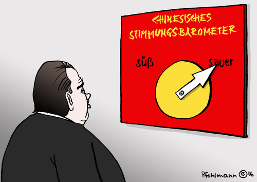 Cartoon: China sauer (medium) by Pfohlmann tagged karikatur,cartoon,2016,color,farbe,deutschland,china,gabriel,wirtschaftsminister,besuch,staatsbesuch,ärger,wirtschaft,wirtschaftspolitik,süß,sauer,barometer,stimmung,konflikt,karikatur,cartoon,2016,color,farbe,deutschland,china,gabriel,wirtschaftsminister,besuch,staatsbesuch,ärger,wirtschaft,wirtschaftspolitik,süß,sauer,barometer,stimmung,konflikt