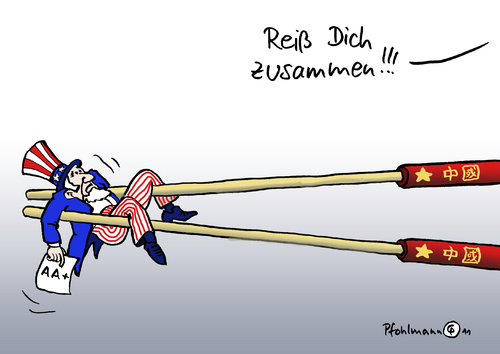 Cartoon: Chinesische Essstäbchen (medium) by Pfohlmann tagged karikatur,onkel,sam,uncle,china,amerika,usa,2011,farbe,color,schuldenobergrenze,schuldengrenze,gläubiger,staatsverschuldung,verschuldung,stäbchen,essstäbchen,zahlungsunfähigkeit,schulden,usa,amerika,china,uncle sam,schulden,stäbchen,uncle,sam