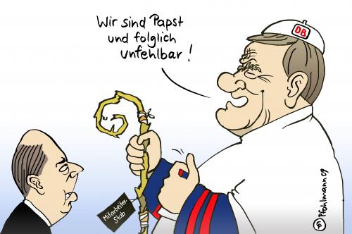 Cartoon: DB Papst (medium) by Pfohlmann tagged db,deutsche,bahn,mehdorn,papst,unfehlbar,unfehlbarkeit,datenaffäre,datenschutz,mitarbeiter,db,deutsche bahn,zug,reise,verreisen,angestellte,mitarbeiter,arbeit,job,schaffner,kontrolle,überwachung,fahrkarte,fahrscheinkontrolle,nackt,datenschutz,datenaffäre,datenabgleich,daten,überwachungsstaat,privatsphäre,vertrauen,harmut mehdorn,deutsche,bahn,harmut,mehdorn,papst,unfehlbarkeit,unfehlbar