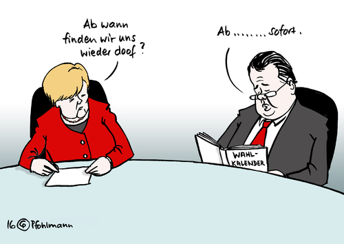 Cartoon: Doof finden (medium) by Pfohlmann tagged karikatur,cartoon,2016,color,farbe,deutschland,groko,große,koalition,merkel,gabriel,spd,union,cdu,csu,wahlkalender,bundestagswahl,2017,wahlkampf,termin,terminkalender,kalender,bündnis,karikatur,cartoon,2016,color,farbe,deutschland,groko,große,koalition,merkel,gabriel,spd,union,cdu,csu,wahlkalender,bundestagswahl,2017,wahlkampf,termin,terminkalender,kalender,bündnis