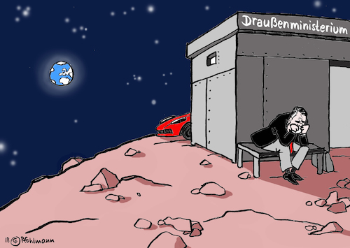 Cartoon: Draußenministerium (medium) by Pfohlmann tagged karikatur,cartoon,color,farbe,2018,deutschland,spd,groko,große,koalition,gabriel,außenminister,draußenminister,ablösung,schulz,mars,tesla,roter,planet,absetzung,weltall,wortbruch,karikatur,cartoon,color,farbe,2018,deutschland,spd,groko,große,koalition,gabriel,außenminister,draußenminister,ablösung,schulz,mars,tesla,roter,planet,absetzung,weltall,wortbruch