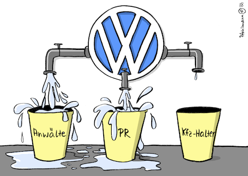 Cartoon: Drei Eimer (medium) by Pfohlmann tagged karikatur,cartoon,color,farbe,2018,deutschland,volkswagen,vw,dieselskandal,nachrüstung,hardware,software,update,autoindustrie,hardwarenachrüstung,verbraucher,kfz,halter,autobesitzer,käufer,entschädigung,pr,anwälte,imagekampagne,image,budget,karikatur,cartoon,color,farbe,2018,deutschland,volkswagen,vw,dieselskandal,nachrüstung,hardware,software,update,autoindustrie,hardwarenachrüstung,verbraucher,kfz,halter,autobesitzer,käufer,entschädigung,pr,anwälte,imagekampagne,image,budget