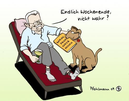 Cartoon: Endlich Wochenende! (medium) by Pfohlmann tagged hessen,roland,koch,cdu,landtagswahl,schäfer,gümbel,wochenende,hessen,roland koch,cdu,landtagswahl,schäfer gümbel,wochenende,frei,wahl,wahlen,prognose,roland,koch,schäfer,gümbel