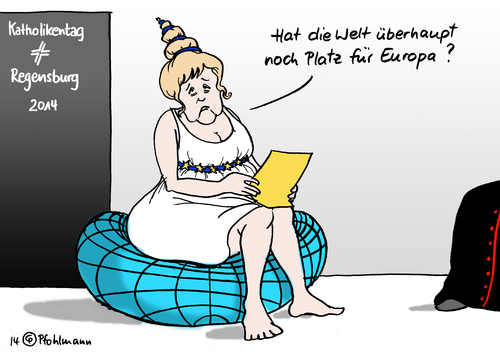 Cartoon: Europas Weltplatz (medium) by Pfohlmann tagged karikatur,cartoon,color,farbe,2014,deutschland,merkel,katholikentag,europa,diskussion,platz,welt,globus,kirche,regensburg,bundeskanzlerin,sitzball,erdball,erde,karikatur,cartoon,color,farbe,2014,deutschland,merkel,katholikentag,europa,diskussion,platz,welt,globus,kirche,regensburg,bundeskanzlerin,sitzball,erdball,erde