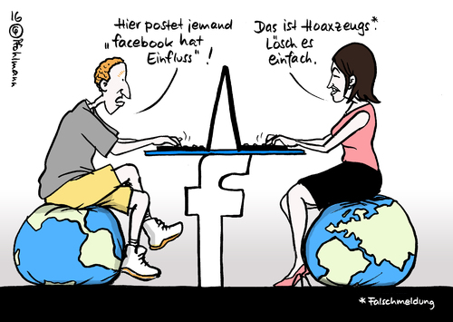 Cartoon: facebook Falschmeldung (medium) by Pfohlmann tagged karikatur,cartoon,2016,color,farbe,usa,global,facebook,einfluss,wahlen,präsidentschaftswahlen,trump,sieg,post,hoax,falschmeldungen,fake,löschen,filter,bubble,sharing,timeline,trend,topic,zuckerberg,sandberg,globus,sitzball,karikatur,cartoon,2016,color,farbe,usa,global,facebook,einfluss,wahlen,präsidentschaftswahlen,trump,sieg,post,hoax,falschmeldungen,fake,löschen,filter,bubble,sharing,timeline,trend,topic,zuckerberg,sandberg,globus,sitzball