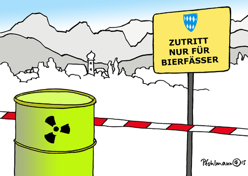 Cartoon: Fass-Zutritt (medium) by Pfohlmann tagged karikatur,cartoon,2015,color,farbe,deutschland,bayern,atommüll,castor,zwischenlager,weigerung,bierfass,atommüllfass,bierfässer,fässer,zutritt,karikatur,cartoon,2015,color,farbe,deutschland,bayern,atommüll,castor,zwischenlager,weigerung,bierfass,atommüllfass,bierfässer,fässer,zutritt