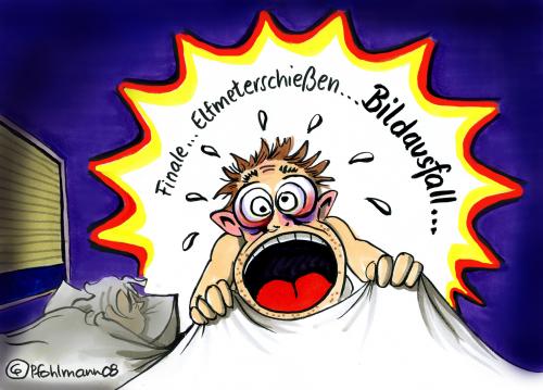 Cartoon: Finaler deutscher Alptraum (medium) by Pfohlmann tagged euro,2008,em,fußball,finale,deutschland,fan,euro2008,em,europameisterschaft,fußball,deutschland,finale,fan,alptraum,übertragung,bildübertragung,bild,tv,fernsehen,störung,ausfall,halbfinale