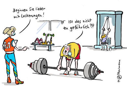 Cartoon: Fitness-Lockerungen (medium) by Pfohlmann tagged corona,coronavirus,pandemie,maßnahmen,lockerungen,fitness,fitnessstudio,sport,gesundheit,training,corona,coronavirus,pandemie,maßnahmen,lockerungen,fitness,fitnessstudio,sport,gesundheit,training