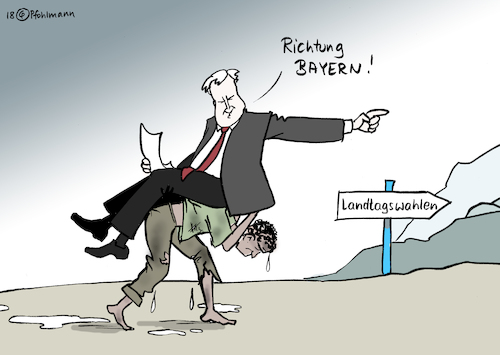 Cartoon: Flüchtlingsrücken (medium) by Pfohlmann tagged karikatur,cartoon,color,farbe,2018,deutschland,csu,seehofer,asyl,asylpolitik,abschiebungen,bayern,landtagswahl,rücken,wahlkampf,innenminister,flüchtlinge,flüchtling,flüchtlingspolitik,karikatur,cartoon,color,farbe,2018,deutschland,csu,seehofer,asyl,asylpolitik,abschiebungen,bayern,landtagswahl,rücken,wahlkampf,innenminister,flüchtlinge,flüchtling,flüchtlingspolitik