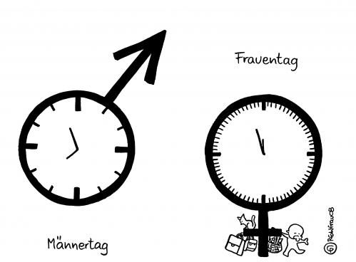 Cartoon: Frauentag (medium) by Pfohlmann tagged frauentag,,frauentag,frauen,geschlechter,tag,uhrzeit,uhr,männertag,pfeil,symbol,zeichen,politik,unterschiede,aufgaben,verantwortung