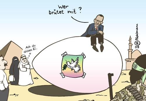 Cartoon: Friedens-Ei (medium) by Pfohlmann tagged obama,usa,us,präsident,naher,osten,ägypten,kairo,rede,muslime,friedenstaube,ei