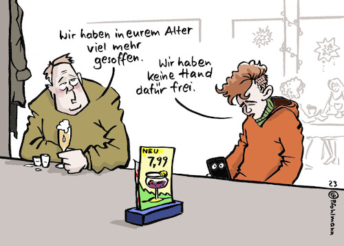 Cartoon: Früher gesoffen (medium) by Pfohlmann tagged alkohol,jugend,jugendliche,erinnerung,nostalgie,bier,schnaps,handy,smartphone,sucht,digitalisierung,vater,sohn,generationen,vergangenheit,erwachsene,kinder,familie,alkoholismus,saufen,besoffen,gesoffen,kneipe,trinken,alkoholkonsum,spielsucht,zocken,zocker,socialmedia,streaming,tiktok,youtube,alkohol,jugend,jugendliche,erinnerung,nostalgie,bier,schnaps,handy,smartphone,sucht,digitalisierung,vater,sohn,generationen,vergangenheit,erwachsene,kinder,familie,alkoholismus,saufen,besoffen,gesoffen,kneipe,trinken,alkoholkonsum,spielsucht,zocken,zocker,socialmedia,streaming,tiktok,youtube