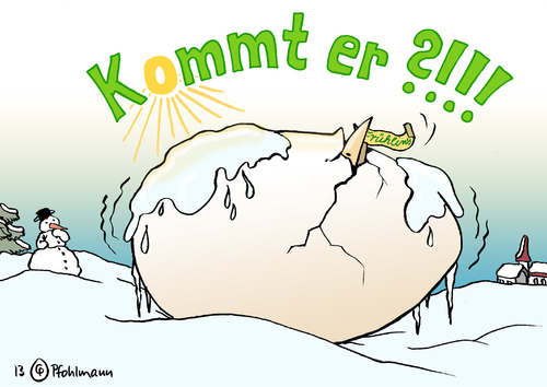 Cartoon: Frühlings-Ei (medium) by Pfohlmann tagged karikatur,cartoon,color,farbe,2013,deutschland,wetter,winter,frühling,ostern,ei,osterei,schlüpfen,küken,schnee,eis,kälte,karikatur,cartoon,color,farbe,2013,deutschland,wetter,winter,frühling,ostern,ei,osterei,schlüpfen,küken,schnee,eis,kälte