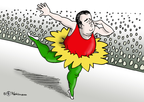 Cartoon: Gabriels Tutu (medium) by Pfohlmann tagged karikatur,cartoon,color,farbe,2013,deutschland,grüne,bündnis,90,bundesparteitag,bundesdelegiertenkonferenz,parteitag,gabriel,spd,gastauftritt,redner,rede,gastredner,rotgrün,wahlkampf,bundestagswahl,ballett,tutu,röckchen,sonnenblume,logo,karikatur,cartoon,color,farbe,2013,deutschland,grüne,bündnis,90,bundesparteitag,bundesdelegiertenkonferenz,parteitag,gabriel,spd,gastauftritt,redner,rede,gastredner,rotgrün,wahlkampf,bundestagswahl,ballett,tutu,röckchen,sonnenblume,logo