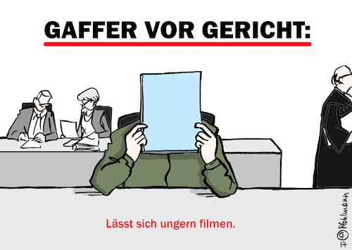 Cartoon: Gaffer vor Gericht (medium) by Pfohlmann tagged karikatur,cartoon,color,farbe,2017,deutschland,global,gaffer,gericht,angeklagter,anklage,gesicht,verhüllen,verhüllung,verbergen,privatsphäre,verletzung,persönlichkeitsrechte,opfer,verkehropfer,unfall,unfallopfer,würde,filmen,video,fotografieren,handy,posten,schaulustige,strafe,anzeige,behinderung,internet,soziale,netzwerke,smartphone,geltungsdrang,aufmerksamkeit,likes,karikatur,cartoon,color,farbe,2017,deutschland,global,gaffer,gericht,angeklagter,anklage,gesicht,verhüllen,verhüllung,verbergen,privatsphäre,verletzung,persönlichkeitsrechte,opfer,verkehropfer,unfall,unfallopfer,würde,filmen,video,fotografieren,handy,posten,schaulustige,strafe,anzeige,behinderung,internet,soziale,netzwerke,smartphone,geltungsdrang,aufmerksamkeit,likes