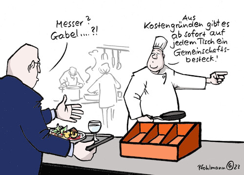 Cartoon: Gastronomie spart (medium) by Pfohlmann tagged mehrwertsteuer,steuer,gastronomie,restaurant,gaststätte,wirte,mehrwertsteuersatz,corona,coronahilfe,ampel,teuer,verteuerung,preise,besteck,messer,gabel,löffel,hygiene,sparen,einsparung,kosten,mehrwertsteuer,steuer,gastronomie,restaurant,gaststätte,wirte,mehrwertsteuersatz,corona,coronahilfe,ampel,teuer,verteuerung,preise,besteck,messer,gabel,löffel,hygiene,sparen,einsparung,kosten