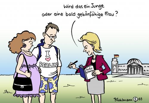 Cartoon: Gebärfähig (medium) by Pfohlmann tagged von,der,leyen,familienministerin,gebärfähig,familienpolitik,geburtenstatistik,nachwuchs,kinder,babyquote,berlin,von der leyen,familienminister,familie,gebärfähig,familienpolitik,geburtenstatistik,kinder,nachwuchs,babyquote,berlin,kinderwunsch,alter,vergreist,demografie,von,der,leyen