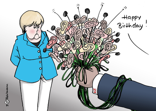 Cartoon: Geburtstagsstrauß für Merkel (medium) by Pfohlmann tagged karikatur,cartoon,color,farbe,2014,deutschland,usa,merkel,geburtstag,60,sechzig,strauß,blumenstrauß,obama,abhöraffäre,geheimdienst,spionage,ausspähen,abhören,handy,nsa,cia,bnd,agenten,mikrofone,ohren,blumen,freundschaft,gratulation,gratulieren,karikatur,cartoon,color,farbe,2014,deutschland,usa,merkel,geburtstag,60,sechzig,strauß,blumenstrauß,obama,abhöraffäre,geheimdienst,spionage,ausspähen,abhören,handy,nsa,cia,bnd,agenten,mikrofone,ohren,blumen,freundschaft,gratulation,gratulieren