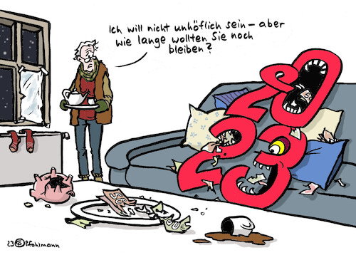 Cartoon: Geldfresser 2023 (medium) by Pfohlmann tagged 2023,inflation,wirtschaft,armut,geld,finanzen,preise,preissteigerung,energie,heizkosten,kosten,mieten,altersarmut,kostenexplosion,lebenshaltungskosten,gast,höflichkeit,höflich,jahreswechsel,silvester,2023,inflation,wirtschaft,armut,geld,finanzen,preise,preissteigerung,energie,heizkosten,kosten,mieten,altersarmut,kostenexplosion,lebenshaltungskosten,gast,höflichkeit,höflich,jahreswechsel,silvester