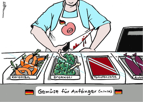 Cartoon: Gemüse für Anfänger (medium) by Pfohlmann tagged gemüse,obst,konsum,konsumenten,deutschland,ernährung,essen,fleisch,fleischkonsum,metzger,fleischer,fleischtheke,statistik,verbraucher,kaufen,einkauf,nahrung,lebensmittel,gemüse,obst,konsum,konsumenten,deutschland,ernährung,essen,fleisch,fleischkonsum,metzger,fleischer,fleischtheke,statistik,verbraucher,kaufen,einkauf,nahrung,lebensmittel