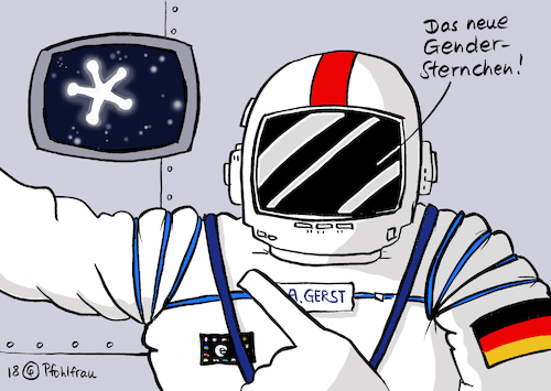 Cartoon: Gender-Sternchen (medium) by Pfohlmann tagged cartoon,gerst,raumfahrt,gender,sternchen,rechtschreibung,gleichberechtigung,geschlecht,astronaut,stern,weltall,universum,cartoon,gerst,raumfahrt,gender,sternchen,rechtschreibung,gleichberechtigung,geschlecht,astronaut,stern,weltall,universum