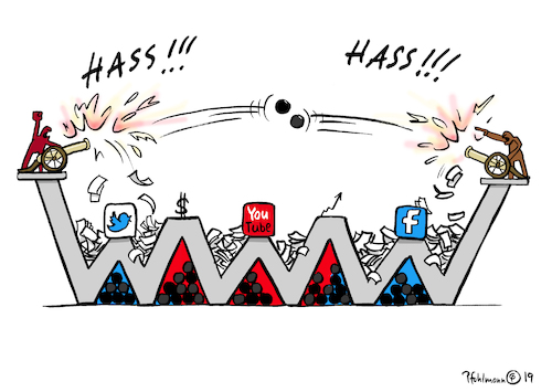 Cartoon: Geschäftsmodell Hass (medium) by Pfohlmann tagged karikatur,cartoon,color,farbe,2019,global,welt,internet,hass,netz,www,world,wide,web,filterblasen,hetze,profit,internetkonzerne,facebook,youtube,google,twitter,geld,dollar,reichtum,geschäftsmodell,emotionen,gefühle,spaltung,user,nutzer,bots,trolle,aufwiegelung,karikatur,cartoon,color,farbe,2019,global,welt,internet,hass,netz,www,world,wide,web,filterblasen,hetze,profit,internetkonzerne,facebook,youtube,google,twitter,geld,dollar,reichtum,geschäftsmodell,emotionen,gefühle,spaltung,user,nutzer,bots,trolle,aufwiegelung