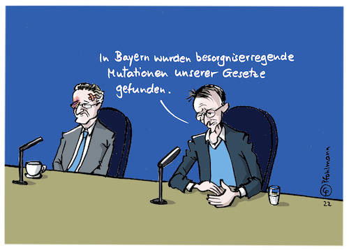 Cartoon: Gesetzesmutation (medium) by Pfohlmann tagged corona,pandemie,maßnahmen,infektionsschutz,impfen,impfung,impfflicht,gesetz,bund,länder,föderalismus,bayern,söder,rki,wieler,lauterbach,mutation,mutante,coronavirus,virus,corona,pandemie,maßnahmen,infektionsschutz,impfen,impfung,impfflicht,gesetz,bund,länder,föderalismus,bayern,söder,rki,wieler,lauterbach,mutation,mutante,coronavirus,virus