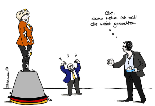 Cartoon: Griechische Eier (medium) by Pfohlmann tagged karikatur,cartoon,2015,color,farbe,griechenland,deutschland,eu,tspipras,merkel,schulz,reformen,sparprogramm,kredite,finanzhilfen,eier,zielscheibe,euro,schuldenkrise,schulden,hilfe,feindbild,angriffe,troika,linke,syriza,karikatur,cartoon,2015,color,farbe,griechenland,deutschland,eu,tspipras,merkel,schulz,reformen,sparprogramm,kredite,finanzhilfen,eier,zielscheibe,euro,schuldenkrise,schulden,hilfe,feindbild,angriffe,troika,linke,syriza