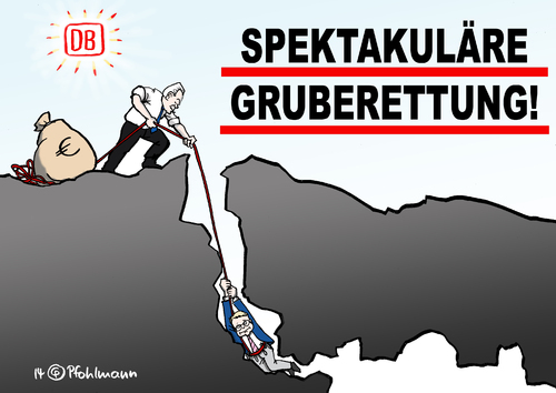 Cartoon: Grube-Rettung (medium) by Pfohlmann tagged abgeordneter,mandat,bundestag,db,bergwacht,seil,grubenrettung,korruption,vorstand,wechsel,kanzleramtsminister,pofalla,bahnchef,grube,deutsche,bahn,untersberg,höhle,rettung,höhlenforscher,deutschland,2014,farbe,color,cartoon,karikatur,höhlenrettung,karikatur,cartoon,color,farbe,2014,deutschland,höhlenforscher,rettung,höhle,untersberg,bahn,deutsche,grube,bahnchef,pofalla,kanzleramtsminister,wechsel,vorstand,korrutpion,grubenrettung,seil,bergwacht,db,bundestag,mandat,abgeordneter