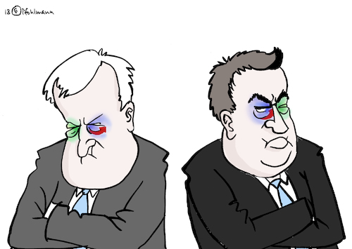 Cartoon: Grünes Auge blaues Auge (medium) by Pfohlmann tagged karikatur,cartoon,farbe,color,2018,deutschland,bayern,landtagswahl,csu,cdu,union,seehofer,innenminister,bund,söder,ministerpräsident,blaues,grünes,auge,augen,verluste,verlierer,stimmenverlust,machtverlust,gewinner,grüne,afd,karikatur,cartoon,farbe,color,2018,deutschland,bayern,landtagswahl,csu,cdu,union,seehofer,innenminister,bund,söder,ministerpräsident,blaues,grünes,auge,augen,verluste,verlierer,stimmenverlust,machtverlust,gewinner,grüne,afd