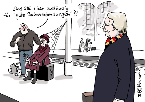 Cartoon: Gute Bahnverbindungen (medium) by Pfohlmann tagged karikatur,cartoon,color,2014,deutschland,bahn,pofalla,vorstand,bahnverbindungen,verbindungen,bahnkunden,verspätungen,ärger,posten,deutsche,cdu,abgeordneter,mandat,interessen,lobby,lobbyist,wechsel,kanzleramt,bahnhof,karikatur,cartoon,color,2014,deutschland,bahn,pofalla,vorstand,bahnverbindungen,verbindungen,bahnkunden,verspätungen,ärger,posten,deutsche,cdu,abgeordneter,mandat,interessen,lobby,lobbyist,wechsel,kanzleramt,bahnhof