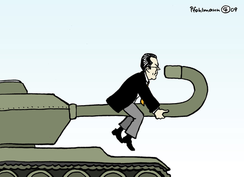 Cartoon: Guttenberg-Panzer (medium) by Pfohlmann tagged zu,guttenberg,csu,verteidigungsminister,rücktritt,afghanistan,kundus,luftangriff,affäre,guttenberg,csu,verteidigungsminister,rücktritt,afghanistan,kundus,luftangriff,affäre,sicherheit,militär,verteidigung