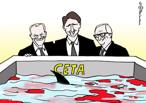 Cartoon: Hai-Party (medium) by Pfohlmann tagged karikatur,cartoon,2016,color,farbe,eu,europa,kanada,tusk,trudeau,juncker,ceta,unterschrift,abkommen,handelsabkommen,hai,haifisch,blut,fischbecken,feier,unterzeichnung,freihandelsabkommen,karikatur,cartoon,2016,color,farbe,eu,europa,kanada,tusk,trudeau,juncker,ceta,unterschrift,abkommen,handelsabkommen,hai,haifisch,blut,fischbecken,feier,unterzeichnung,freihandelsabkommen