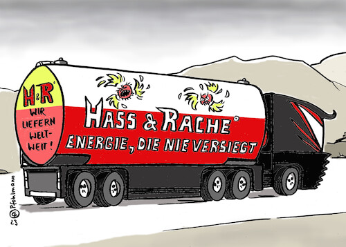 Cartoon: Hass und Rache (medium) by Pfohlmann tagged energie,krieg,konflikte,hass,rache,mensch,psychologie,gewalt,nahost,naherosten,israel,gaza,palästinenser,nahostkonflikt,ukraine,russland,trauma,gefühle,verletzung,tanklastzug,lkw,energieequelle,energie,krieg,konflikte,hass,rache,mensch,psychologie,gewalt,nahost,naherosten,israel,gaza,palästinenser,nahostkonflikt,ukraine,russland,trauma,gefühle,verletzung,tanklastzug,lkw,energieequelle