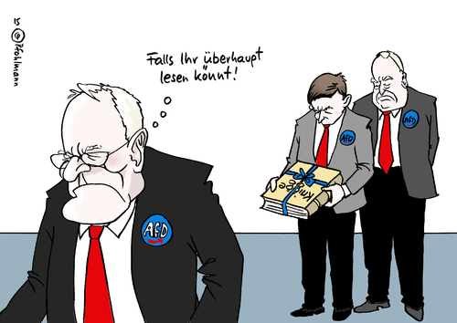 Cartoon: Henkel geht (medium) by Pfohlmann tagged karikatur,cartoon,2015,color,farbe,deutschland,afd,alternative,für,partei,henkel,vorstand,rücktritt,parteivorstand,lucke,gauland,knigge,charakter,führungsstreit,spaltung,spalten,richtungsstreit,rechtskonservativ,wirtschaftsliberal,euroskeptisch,karikatur,cartoon,2015,color,farbe,deutschland,afd,alternative,für,partei,henkel,vorstand,rücktritt,parteivorstand,lucke,gauland,knigge,charakter,führungsstreit,spaltung,spalten,richtungsstreit,rechtskonservativ,wirtschaftsliberal,euroskeptisch