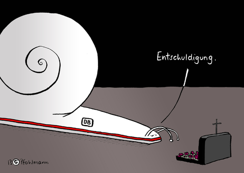 Cartoon: Highspeed-Entschuldigung (medium) by Pfohlmann tagged karikatur,cartoon,color,farbe,2013,deutschland,bahn,db,entschuldigung,ice,iceunglück,zugunglück,eschede,unfall,schnecke,schnellzug,langsam,spät,tote,angehörige,opfer,unfallopfer,grab,karikatur,cartoon,color,farbe,2013,deutschland,bahn,db,entschuldigung,ice,iceunglück,zugunglück,eschede,unfall,schnecke,schnellzug,langsam,spät,tote,angehörige,opfer,unfallopfer,grab