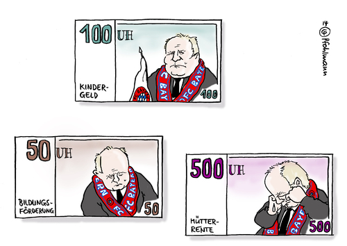 Cartoon: Hoeness-Banknoten (medium) by Pfohlmann tagged karikatur,cartoon,color,farbe,2014,deutschland,hoeness,prozess,steuerhinterziehung,banknoten,geldscheine,haushalt,geld,bildung,mütterrente,kindergeld,fc,bayern,karikatur,cartoon,color,farbe,2014,deutschland,hoeness,prozess,steuerhinterziehung,banknoten,geldscheine,haushalt,geld,bildung,mütterrente,kindergeld,fc,bayern