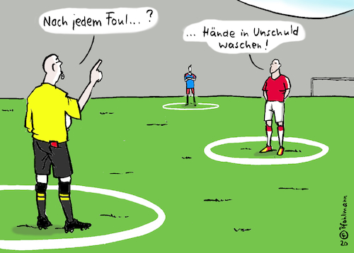 Cartoon: Hygiene-Bundesliga (medium) by Pfohlmann tagged 2020,corona,coronavirus,pandemie,hygiene,fußball,bundesliga,fußballbundesliga,regeln,spielregeln,foul,schiedsrichter,händewaschen,unschuld,fußballer,fußballspieler,abstand,social,distancing,2020,corona,coronavirus,pandemie,hygiene,fußball,bundesliga,fußballbundesliga,regeln,spielregeln,foul,schiedsrichter,händewaschen,unschuld,fußballer,fußballspieler,abstand,social,distancing