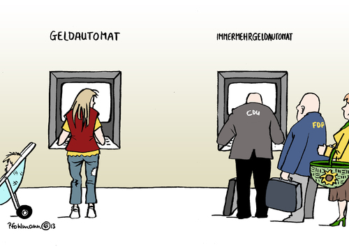 Cartoon: Immermehrgeldautomat (medium) by Pfohlmann tagged karikatur,cartoon,color,farbe,2013,deutschland,geldautomat,parteien,parteienfinanzierung,steigerung,mehr,geld,parteifinanzen,karikatur,cartoon,color,farbe,2013,deutschland,geldautomat,parteien,parteienfinanzierung,steigerung,mehr,geld,parteifinanzen