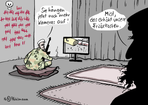 Cartoon: IS Frisörkosten (medium) by Pfohlmann tagged karikatur,cartoon,2016,color,farbe,global,terror,anschlag,berlin,is,isis,frisör,friseur,frisur,kosten,frisörkosten,islamischer,staat,innenpolitik,videoüberwachung,überwachungskameras,öffentliche,plätze,bahnhöfe,sicherheit,polizei,terrorismus,sicherheitspolitik,nervosität,anschläge,terroranschlag,deutschland,islamismus,kommunen,karikatur,cartoon,2016,color,farbe,global,terror,anschlag,berlin,is,isis,frisör,friseur,frisur,kosten,frisörkosten,islamischer,staat,innenpolitik,videoüberwachung,überwachungskameras,öffentliche,plätze,bahnhöfe,sicherheit,polizei,terrorismus,sicherheitspolitik,nervosität,anschläge,terroranschlag,deutschland,islamismus,kommunen