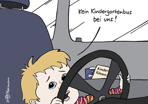 Cartoon: Kinderführerschein (medium) by Pfohlmann tagged karikatur,color,farbe,2012,deutschland,führerschein,16,sechzehn,jugendliche,ausbildung,infrastruktur,öffentlicher,nahverkehr,land,ausbildungsstelle,kinder,kind,kinderführerschein,auto,pkw,verkehr,bus,busanbindung,öpnv,kindergarten,kindergartenbus,deutschland,2012,führerschein,sechzehn,jugendliche,ausbildung,infrastruktur